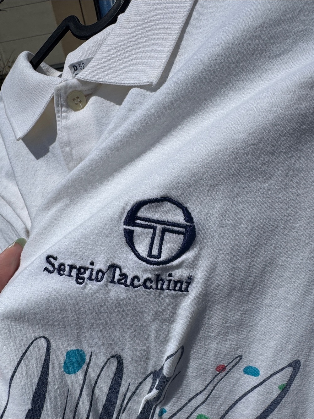 Sergio Tacchini White Polo with Navy Scribble and Multicolor Dots - Picture 3 of 5